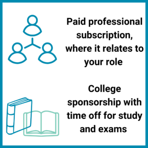 Paid professional subscription, when it relates to your role. College sponsorship with time off for study and exams