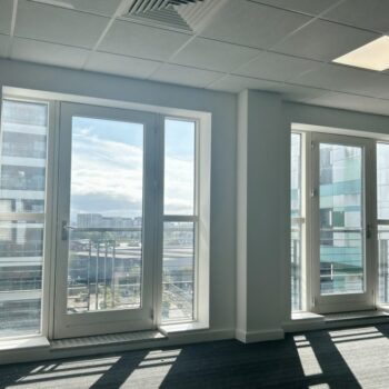 office windows overlooking buildings