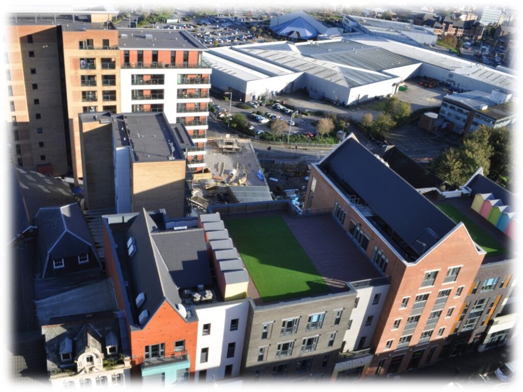 Arial view of urban village